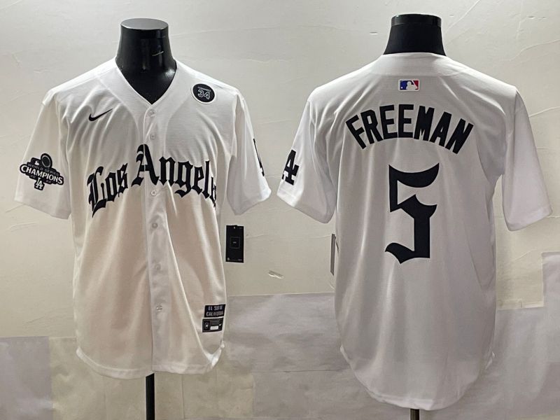 Men 2025 Los Angeles Dodgers #5 Freeman White Five generations Joint Name Nike MLB Jersey style 5187->los angeles dodgers->MLB Jersey